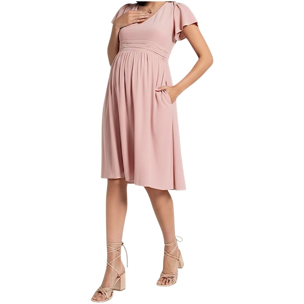 Seraphine Luxe Maternity Dress 8 Sariah Midi Flutter Sleeve Blush Pink Fairy NEW